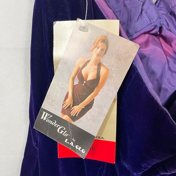 Deastock Vintage 90s L.A. Glo Purple Velvet Halter Mini Dress Padded - Size 10 - Picture 5 of 10